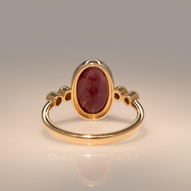 Metal 3.5Ct Star Ruby Ring With Earth Mined Diamonds Accents: Solid 14k Gold, Size 6.75 For Sale - Image 7 of 8