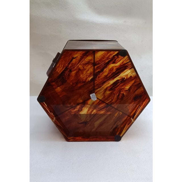 Large Hexagonal Acrylic Glass Container with Turtle Effect, Italy, 1970s For Sale - Image 6 of 18