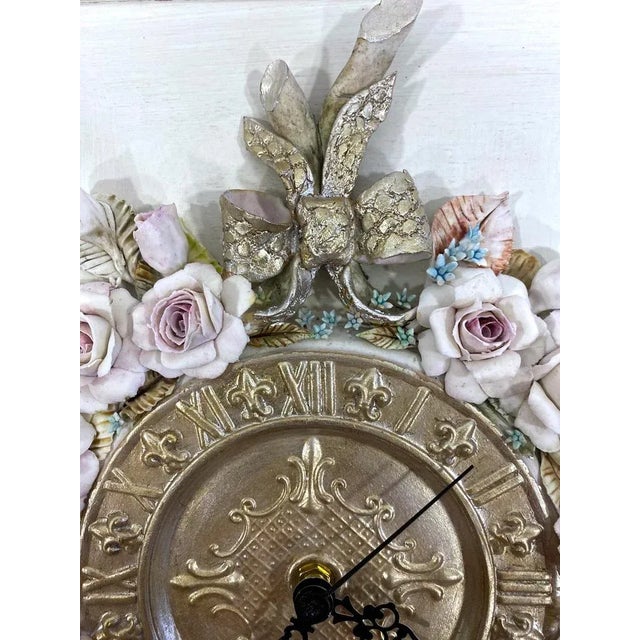 Mid-Century Modern Vintage Porcelain Wall Clock with Handcrafted Floral Decor by Giulio Tucci for Capodimonte, 1990s For Sale - Image 3 of 8