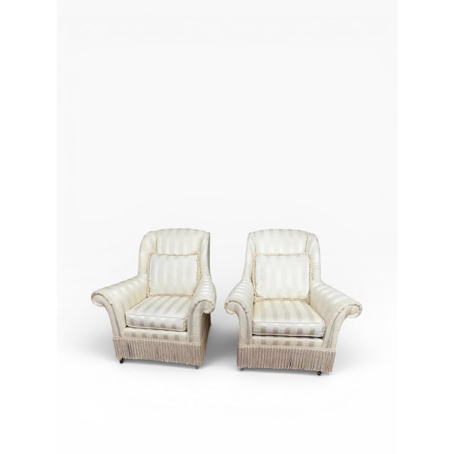 2000 - 2009 Lillian August Fringe Off-White Lounge Chairs - a Pair For Sale - Image 5 of 13