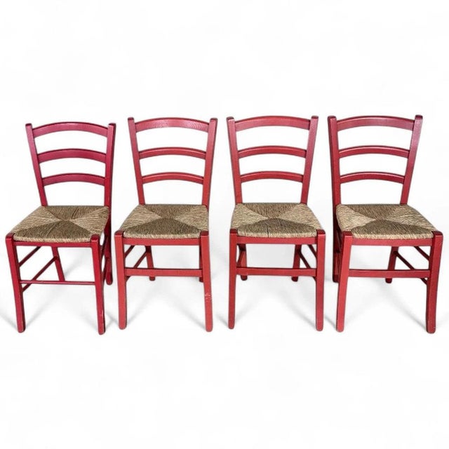 Vintage Italian Red Oak Ladderback Dining Chairs, Set of 2 For Sale - Image 5 of 10