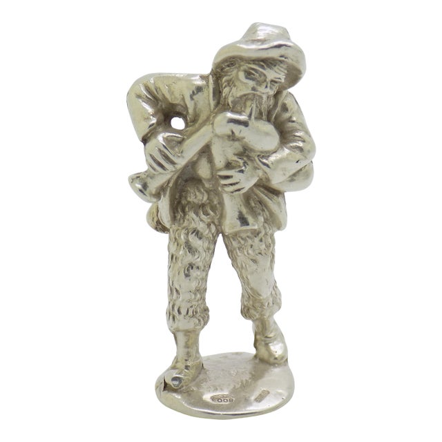Vintage Italian Handmade Genuine Silver Christmas Bagpipe Player Solid Figurine, Made in Tuscany (Florence, Italy) For Sale