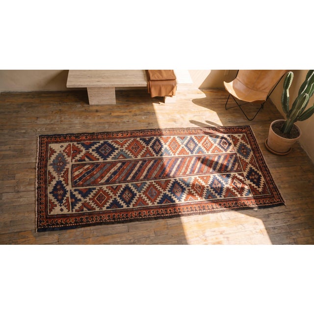 1900s Multicolor Geometric Tribal Antique n.w. Persian Rug 3'2" X 9'2" Handmade Wool Carpet For Sale - Image 9 of 9