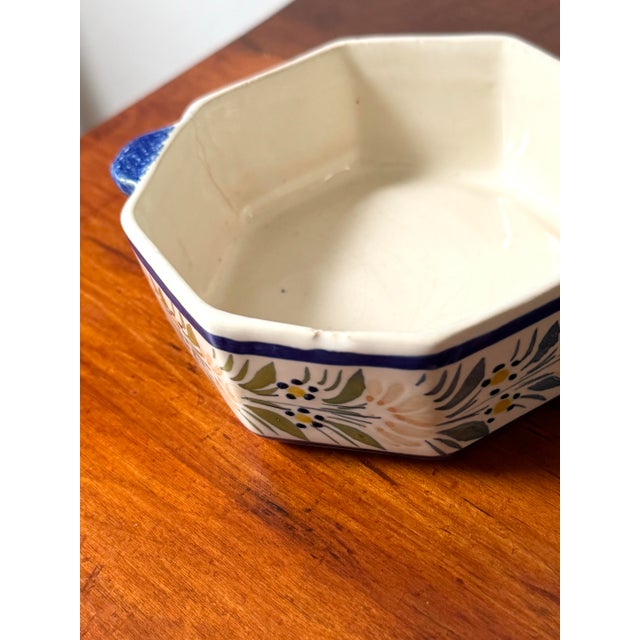 Henriot Quimper Authentic Hand-Painted Henriot Quimper French Faience Octagonal Double-Handled Dish – Signed, Circa Mid-20th Century For Sale - Image 4 of 12