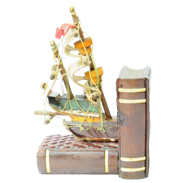 Mid 20th Century Vintage Tall Ship Bookends, a Pair For Sale - Image 5 of 8