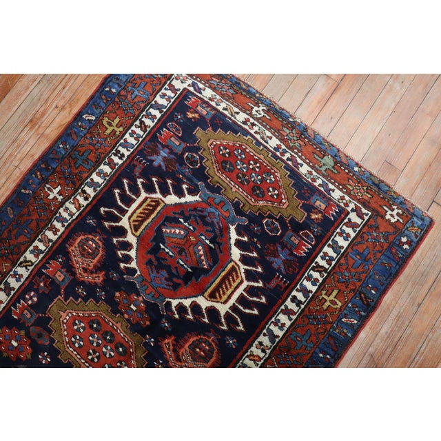 Early 20th Century Traditional Antique Persian Square Navy Blue Heriz Rug - 3'4" x 4' For Sale - Image 5 of 6