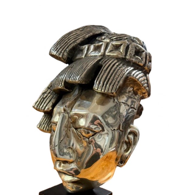 Silver 1970s Mayan Aztec Warrior Silvered Bust For Sale - Image 8 of 8