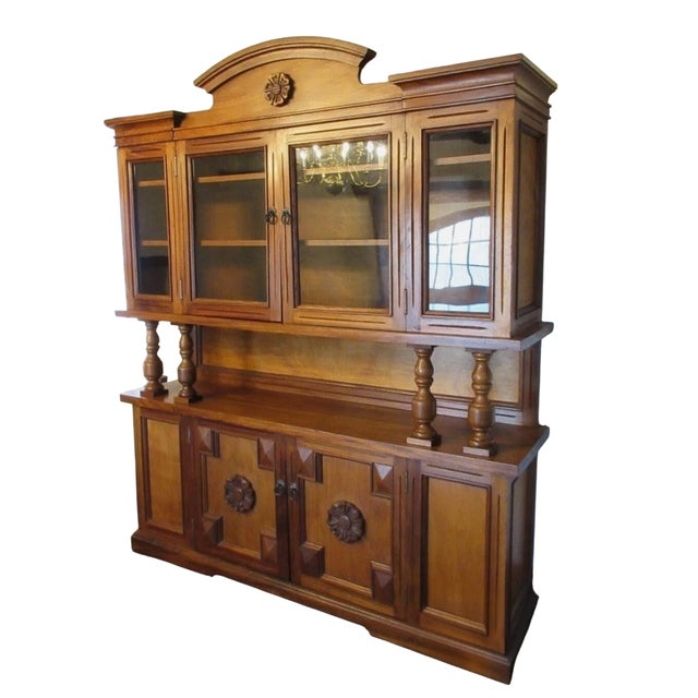 1970s Vintage Spanish Moorish Style Dining Room Hutch Cabinet Breakfront Sideboard For Sale - Image 5 of 13