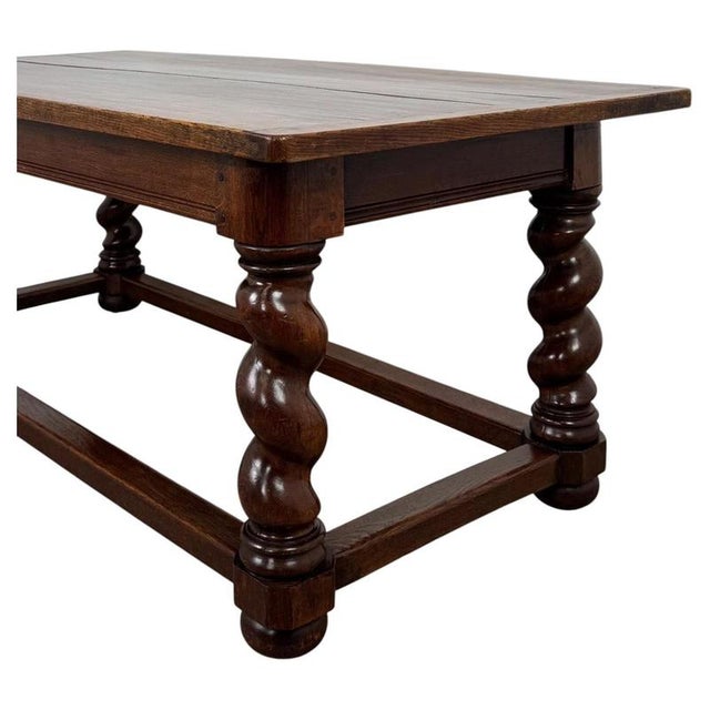 19th Century English Barley-Twist Oak Dining Table For Sale - Image 3 of 7