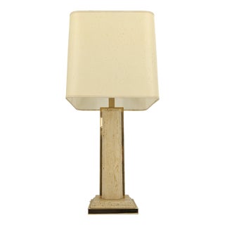 Vintage Brass and Travertine Table Lamp attributed to Fedam, 1970s For Sale