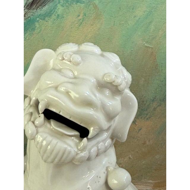 Mid-Century Modern Vintage Blanc De Chine Chinese Ceramic Foo Dogs a Pair For Sale - Image 3 of 8