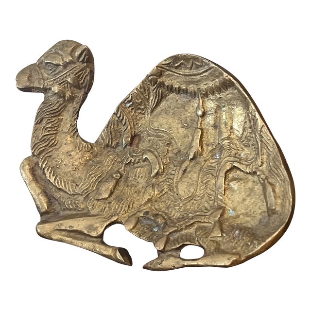 Vintage Brass-Tone Metal Camel Sculpture Decorative Trinket Dish For Sale