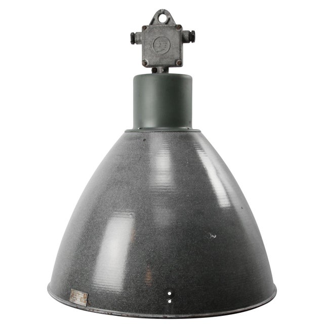 Metal Vintage Industrial Gray Enamel Pendant Light For Sale - Image 7 of 7