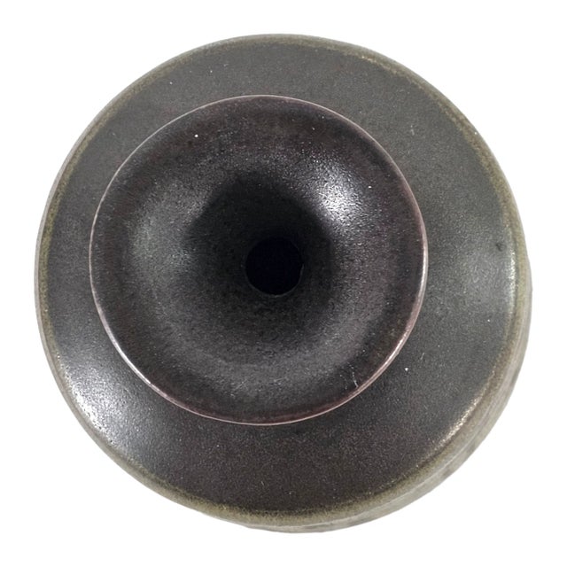 Mid Century American Brutalist Olive Green Glazed Ceramic Vase, 5" For Sale In San Francisco - Image 6 of 7