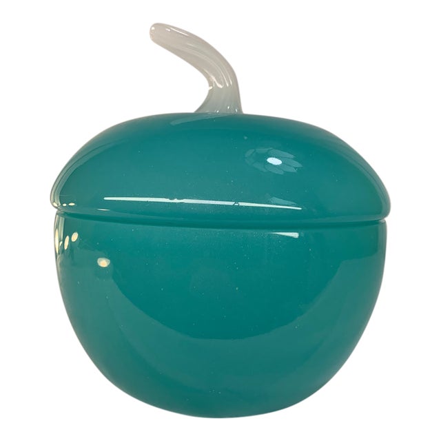 Large Tiffany Blue Opaline French Style Lidded Apple Vessel For Sale