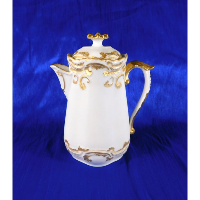 Contemporary Late 18th Century White Bisque Vignaud Feres Chocolate Pot With Gold Trim and Two Cups - 5 pcs For Sale - Image 3 of 16