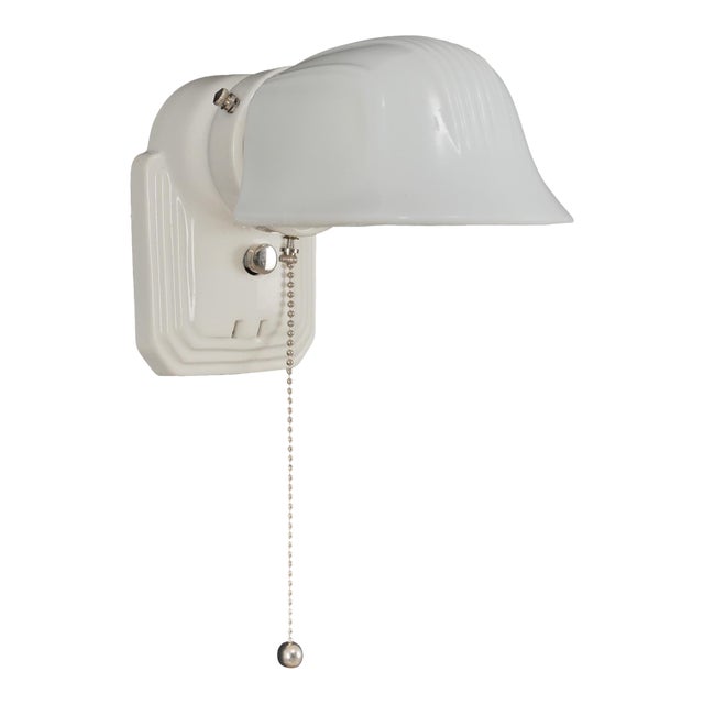 Mid 20th Century Restored Art Deco White Porcelain Wall Sconce With Pull Chain For Sale