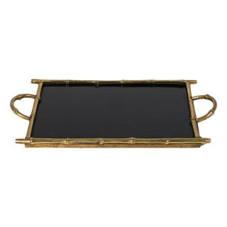 Serving Tray in Brass, Faux Bamboo & Black Laminate from Maison Bagues, France, 1960s For Sale