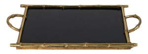Serving Tray in Brass, Faux Bamboo & Black Laminate from Maison Bagues, France, 1960s