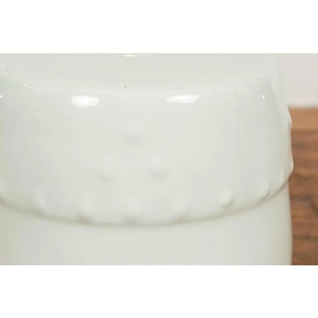White Vintage Chinese Blanc De Chine Garden Stool with Pierced & Raised Motifs For Sale - Image 8 of 13