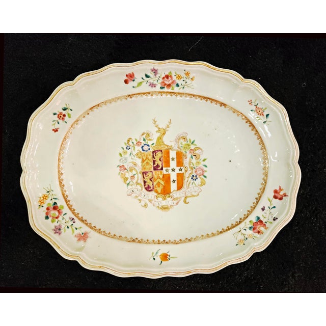 Chinese Export Porcelain Armorial Dish Arms of Hugget Quarterly Impaling Randolph For Sale - Image 9 of 9