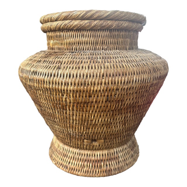 1980s Southeast Asian Urn Style Basket For Sale