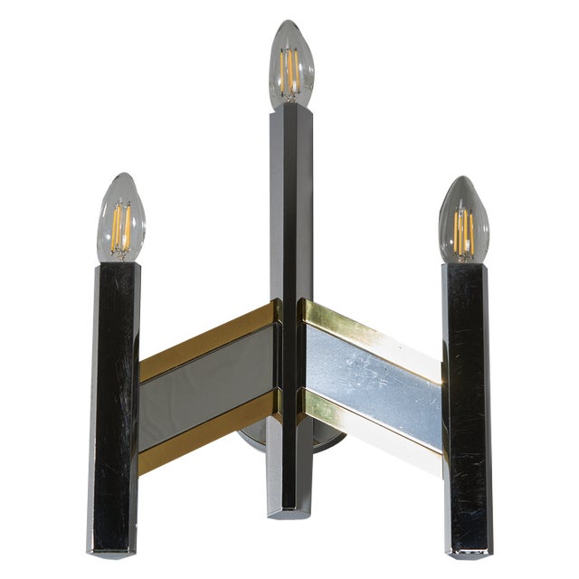 Vintage Chrome and Gold-Plated Wall Lamp by Gaetano Sciolari, 1970s For Sale