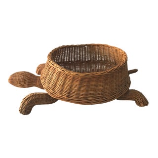 Mid Century Mario Torres Lopez Style Chinoiserie Large Wicker Turtle Basket Planter For Sale