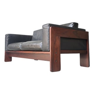 Bastiano Two-Seater Wood and Leather Sofa by Afra & Tobia Scarpa for Knoll International 1980s For Sale
