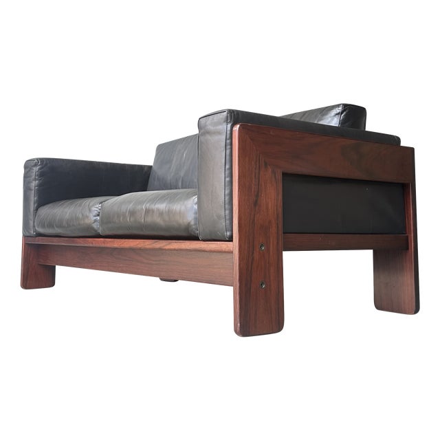 Bastiano Two-Seater Wood and Leather Sofa by Afra & Tobia Scarpa for Knoll International 1980s For Sale