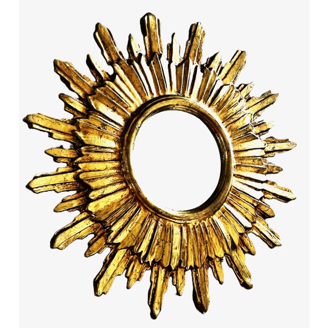 Gold Vintage French Giltwood Sunburst Wall Mirror, 1950s For Sale - Image 8 of 11