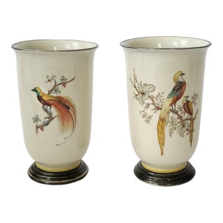 Vases - Birds by Tirschenreuth German Porcelain 1930s - Pair For Sale