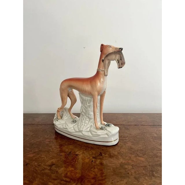Ceramic Large Antique Victorian Staffordshire Greyhound, 1880 For Sale - Image 7 of 8