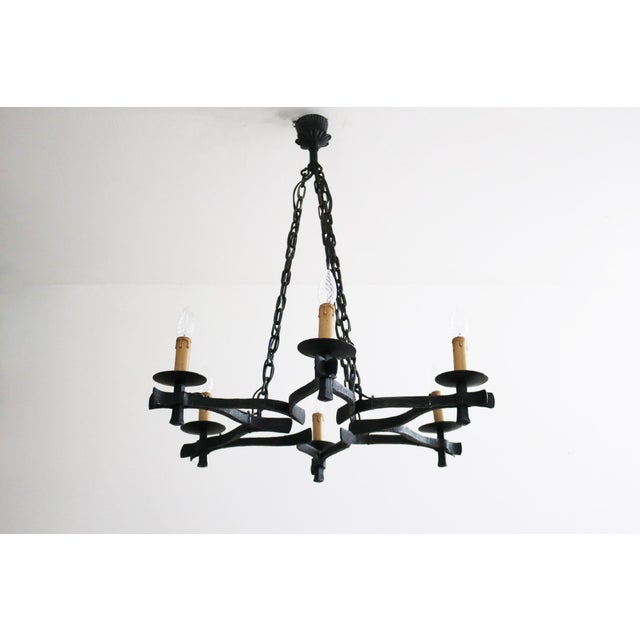 Mid-Century Modern Large Brutalist Handcrafted Wrought Iron Chandelier, 1960s For Sale - Image 3 of 12