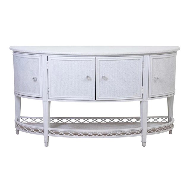 Antique White Rattan and Faux Bamboo Credenza or Sideboard Hollywood Regency Style For Sale - Image 8 of 11