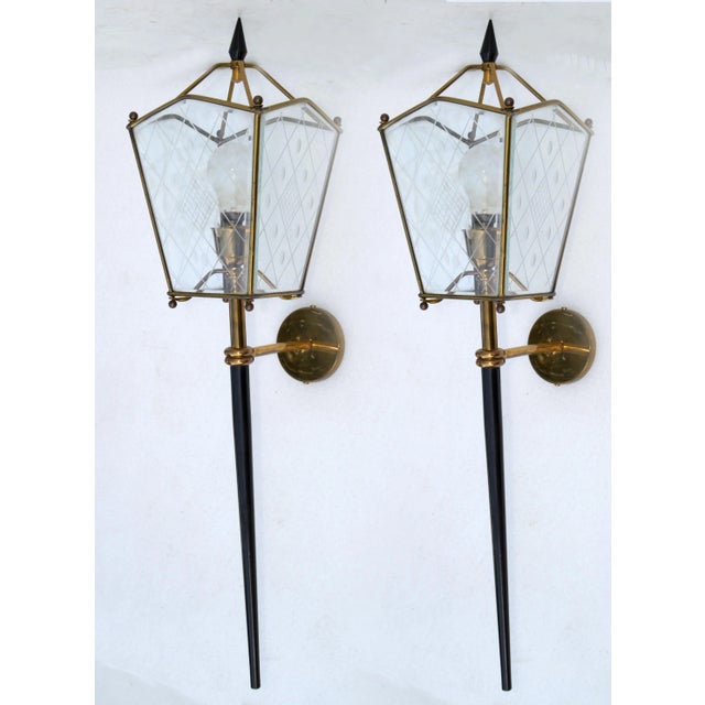 Jacques Adnet Style Largest Size Sconces Lantern Wall Lamps France 1960 - Pair For Sale - Image 13 of 13