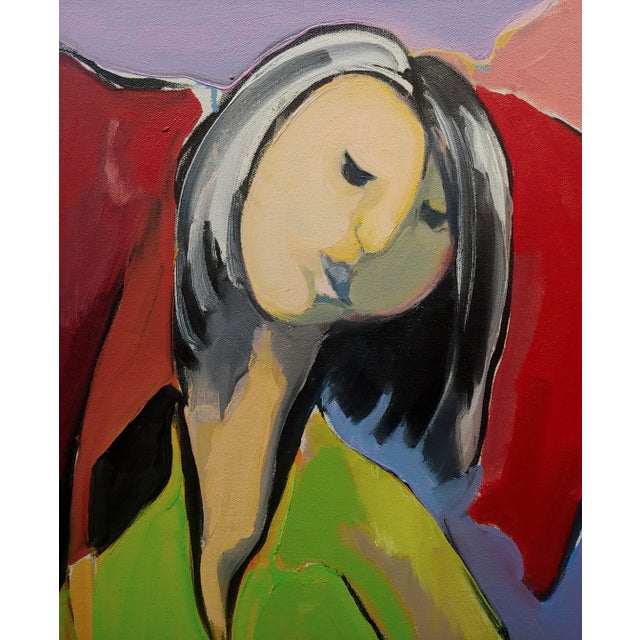 American Fay Singer - Woman in Green Reading -Oil Painting For Sale - Image 3 of 9