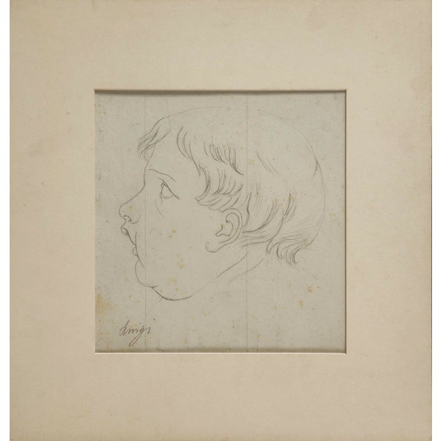 Period Italian Child Portrait Pencil Drawing Childish face portrait in profile. A not signed beautiful pencil drawing...