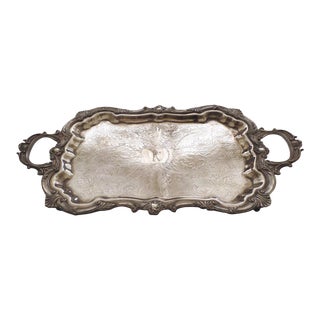 Vintage Serving Tray Footed Handles Silver on Copper For Sale