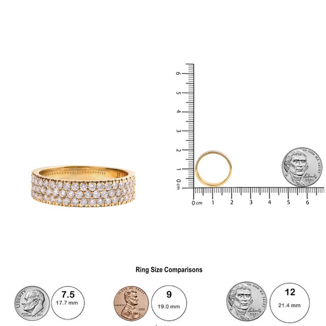 Early 21st Century 14K Yellow Gold Pave Set 3/4 cttw Multi Row Diamond Band Ring (H-I Color, SI2-I1 Clarity) - Size 7 For Sale - Image 5 of 5