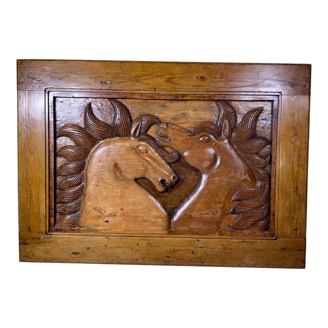 Large Antique Hand-Carved Wooden Horse Tableau - Wall Hanging For Sale