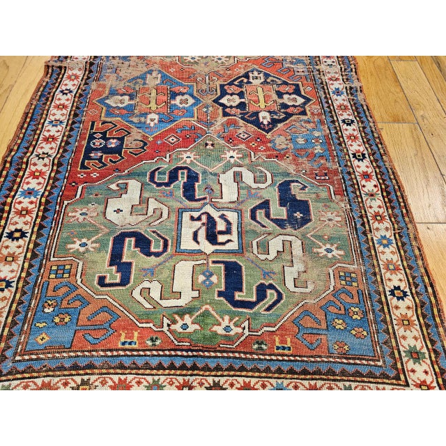 Mid-19th Century Caucasian Cloudband Karabagh Carpet, Hand-Knotted Wool, Green & Blue, 5' x 9' For Sale - Image 15 of 17