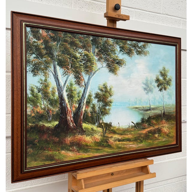 Textile Tranquil Australian Landscape with Eucalyptus Trees - Vintage 20th Century Art 1960 Circa For Sale - Image 7 of 14