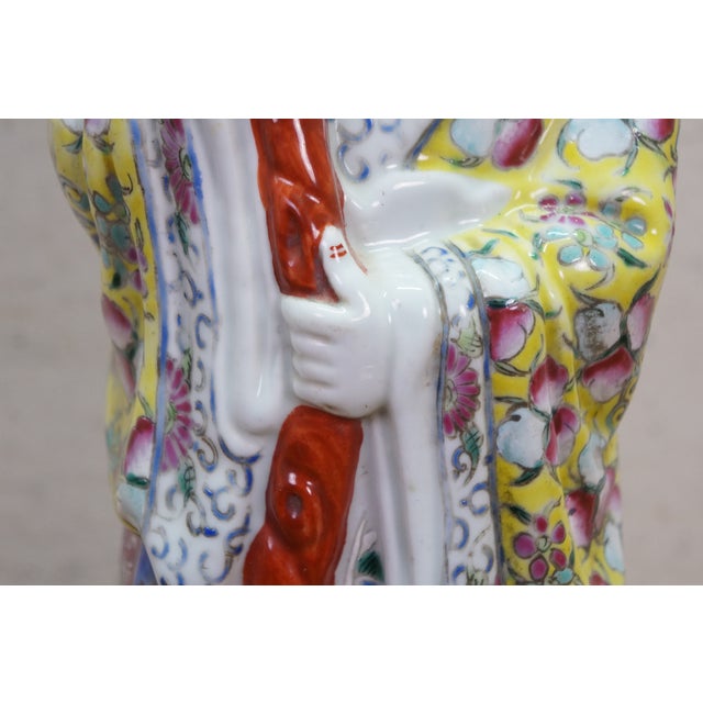 Antique Shouxing Famille Rose Polychrome Incense Burner Longevity Figurine 18" For Sale - Image 11 of 17