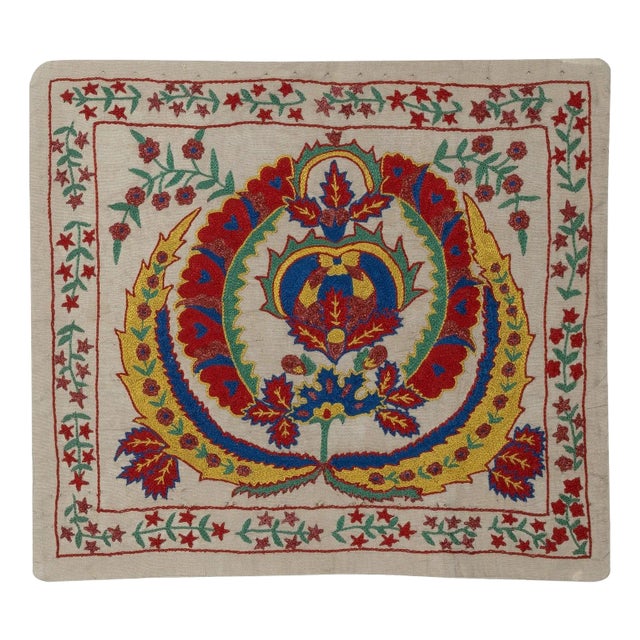 19"x20" Silk Embroidery Cushion Cover. Modern Handmade Throw Pillow Cover For Sale