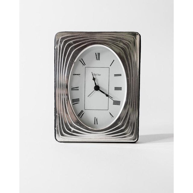 Vintage Silver Plated Desk Clock with Rectangular Case with Oval Clock Face by Del Conte Italy, 1960s For Sale - Image 10 of 12