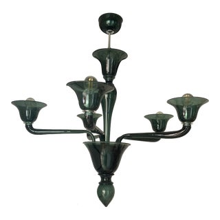Contemporary Translucent Green-Bottle Murano Style Glass Chandelier For Sale