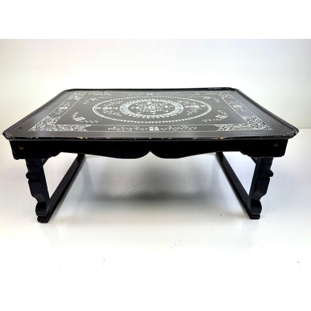 Vintage Chinese Black Lacquer Mother-of-Pearl Inlaid Low Kang Table For Sale In Little Rock - Image 6 of 14