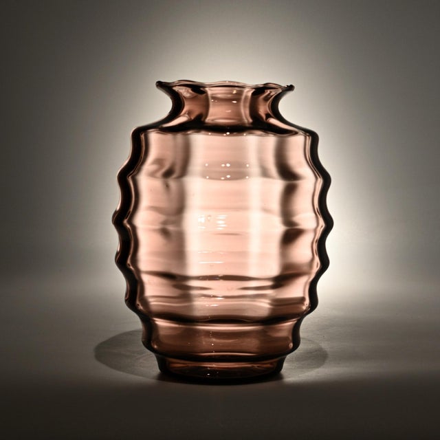 Belgian Art Deco Optic Glass Vase from Doyen, 1930s For Sale - Image 6 of 8