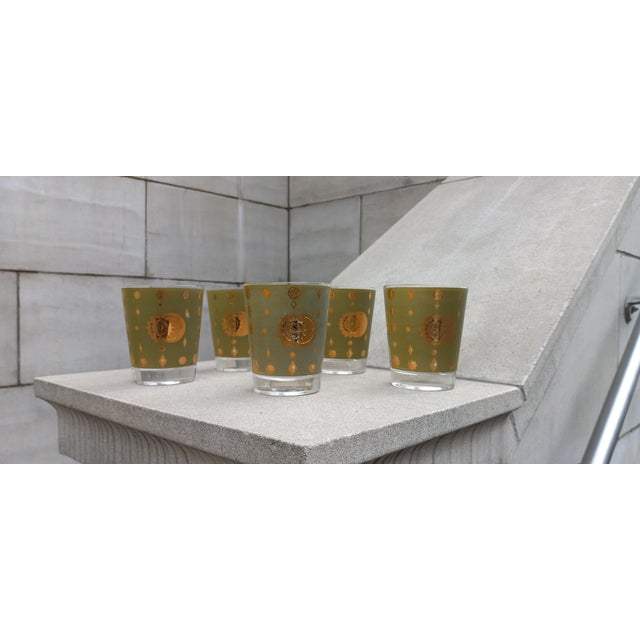 Fred Press 1960s Mid-Century Modern Celestial Eclipse & Atomic Starburst Double Old Fashioned Glasses- Set of 5 For Sale - Image 4 of 11